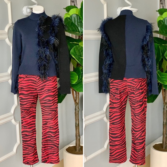 Cédric Charlier Two Tone Runway Sweater with Feather Trim Size 12 - Picture 11 of 14